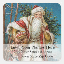Country Santa Vintage Christmas Address Label Square Sticker