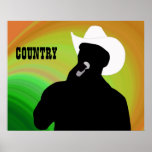 Country singer's silhouette, green yellow back posters