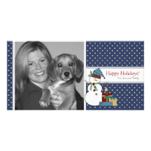 Country Snowman Christmas Photo Card {blue}