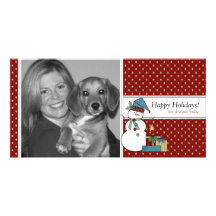 Country Snowman Christmas Photo Card {red}