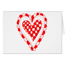 Country Style Red heart frilly edges design Greeting Card