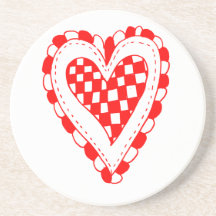 Country Style Red heart frilly edges design Drink Coaster