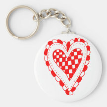 Country Style Red heart frilly edges design Keychain