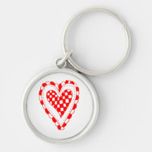Country Style Red heart frilly edges design Key Chain