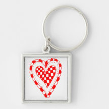 Country Style Red heart frilly edges design Key Chains
