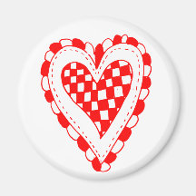 Country Style Red heart frilly edges design Fridge Magnets