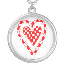 Country Style Red heart frilly edges design Personalized Necklace
