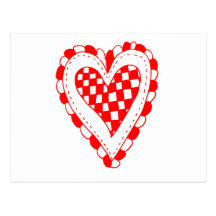Country Style Red heart frilly edges design Postcard
