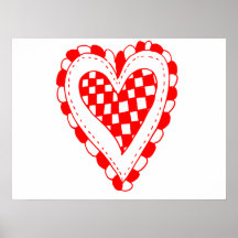 Country Style Red heart frilly edges design Posters