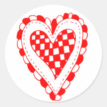 Country Style Red heart frilly edges design Round Sticker