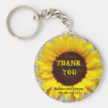 country wedding yellow Sunflower burlap thanyou Key Chains
