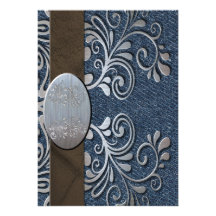 Country Western Denim Silver Buckle Wedding Invitations