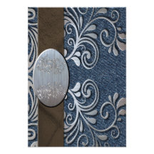 Country Western Denim Silver Wedding RSVP Card