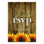 Country Western Wood Sunflower Wedding RSVP Cards Custom Announcement