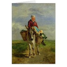 Country Woman Riding a Donkey Card