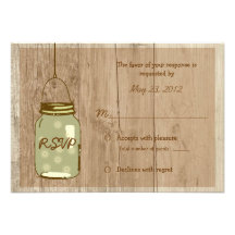 Country Wooden Rustic Mason Jar Wedding RSVP Personalized Invitations