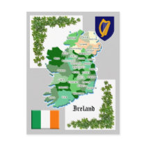 County Map of Ireland Postcards