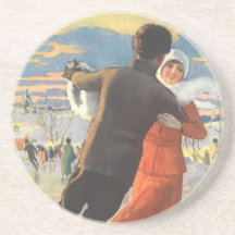 Couple in Love Ice Skating on Christmas Day Coasters