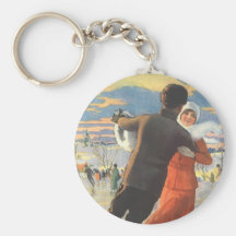 Couple in Love Ice Skating on Christmas Day Key Chains
