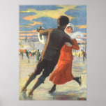 Couple in Love Ice Skating on Christmas Day Print