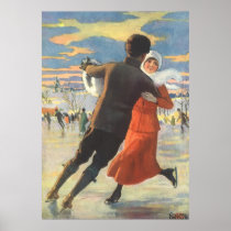 Couple in Love Ice Skating on Christmas Day Print