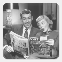 Couple Reading Magazine Sticker