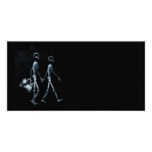 Couple Travelling X-Ray Vision Skeletons - Blue Customized Photo Card