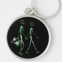 Couple Travelling X-Ray Vision Skeletons - Green Keychain