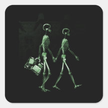 Couple Travelling X-Ray Vision Skeletons - Green Stickers