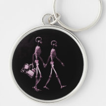 Couple Travelling X-Ray Vision Skeletons - Pink Key Chain
