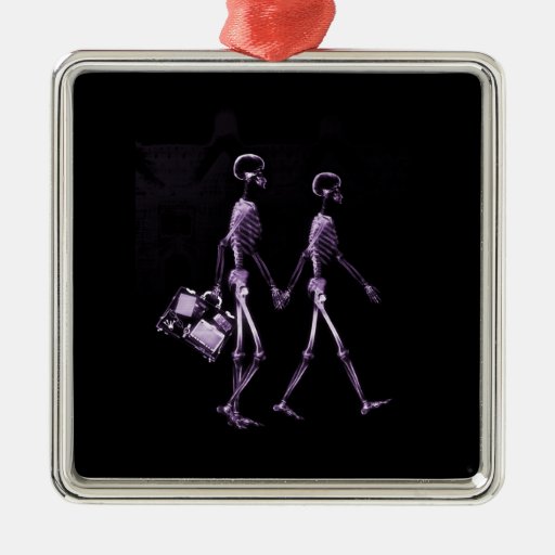 Couple Travelling X-Ray Vision Skeletons - Purple Ornaments