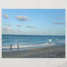 Couple walking on florida beach w seagull flyer design