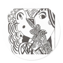 couple with bird round stickers