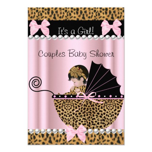 Couples Baby Shower Cute Girl Pink Leopard Personalized Invitation