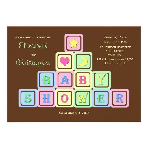 Couples Coed Baby Shower Invitation -- Baby Blocks