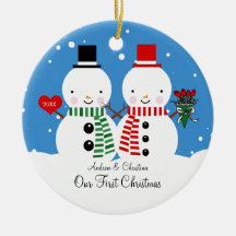 Couples de bonhomme de neige notre premier ornemen