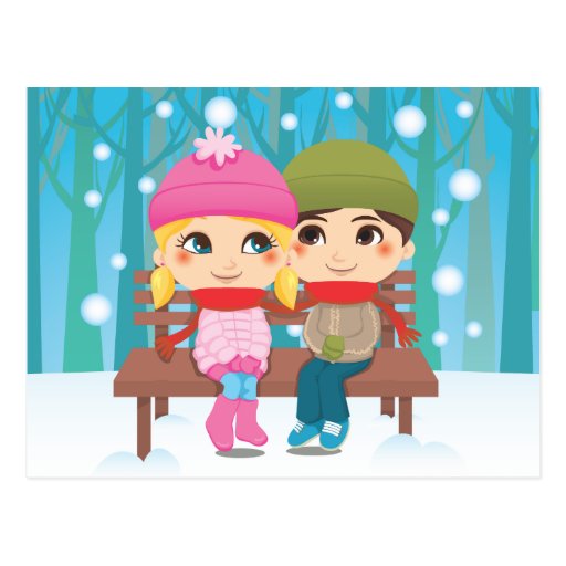 Couples d'hiver carte postale