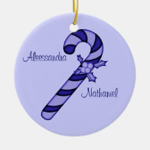 "Couple's First Christmas" - Blue Candy Cane Christmas Ornaments