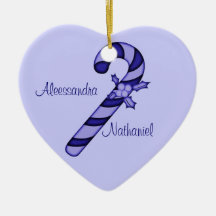 "Couple's First Christmas" - Blue Candy Cane Christmas Tree Ornaments
