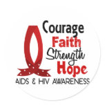 Courage, Faith, Strength, Hope AIDS Round Stickers