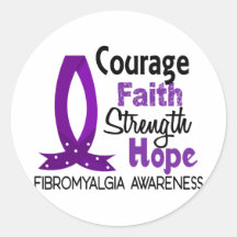 Courage Faith Strength Hope Fibromyalgia Round Stickers