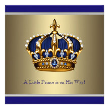 Couronne bleue d'or petit baby shower de prince Bo Faire-parts