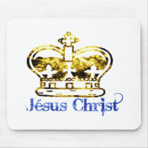 Couronne Jesus Christ Doré Bleu Mousepad