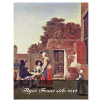 Courtyard With Two Officers And Drinking Woman By Flyer