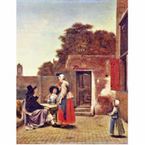 Courtyard With Two Officers And Drinking Woman By Cut Outs