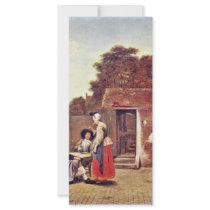 Courtyard With Two Officers And Drinking Woman By Full Color Rack Card