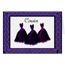 COUSIN Bridesmaid Invitation PURPLE Gowns Card