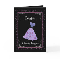 COUSIN - Bridesmaid - Purple Flowered Dress Greeting Cards