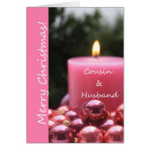 Cousin & Husband pink ornament christmas card