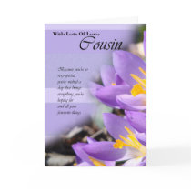 Cousin purple crocus Birthday Card